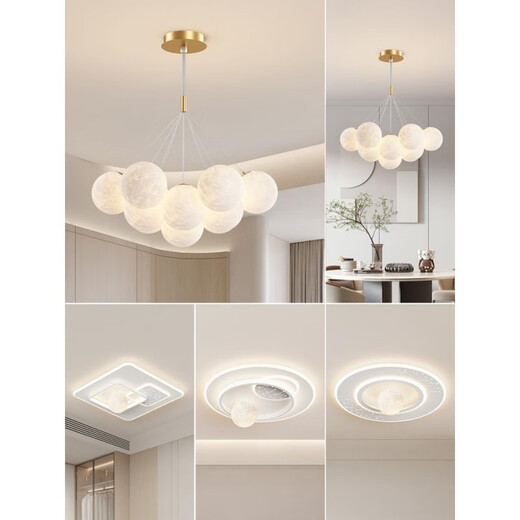 
Zaiwai #LED Living Room Main Lighting Restaurant Nordic Creative Oil-White Chandelier Bedroom Ceiling Lighting Whole House Combination 9734-Black 7-Head Three-Color Lighting-White Ball 12CM