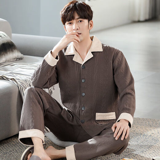 Wei Jie Pure Cotton Pyjamas für Männer im Winterherbst- und Winter-Herren-Pyjamas verdickten Zwischenschicht-Baumwoll-Herrenanzug mittleren Alters und älterer Männermodell P3878 Big Red Cotton 3L [180-210jin [Jin gleich 0,5 kg]]