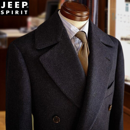 JEEP SPIRIT Winter Thickened Wool Polo Coat Business Medium-length Formal Cashmere Men's Jacket Polocoat Double Breasted Beige S