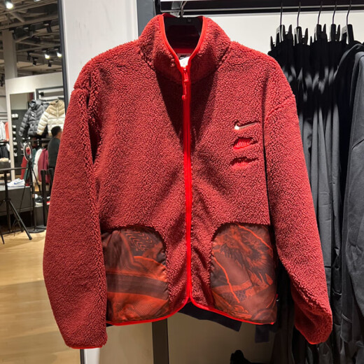 Nike Jacke Herrenkleidung 2024 Spring CNY Dragon Jahr Limited New Drei-Hook Imitation Lammstand Halsband Sport Casual Clothing FZ6194-677/Rot 2xl