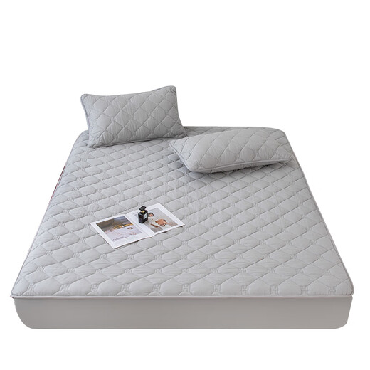 Pure cotton thickened quilted fitted sheet single piece non-slip Simmons mattress protector pure cotton dust cover sheet set fashion-light gray maternal and infant grade pure cotton 90*200cm (suitable for 5-26 mattresses)