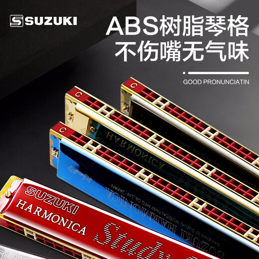
SUZUKI Suzuki Harmonica 24-hole polyphonic C-tune harmonica for men beginners children and students professional playing grade instruments 24-hole polyphonic C-tune silver + gift