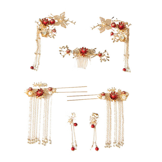 Shengli Xiuhe clothing headdress female bride 2024 new style simple and elegant simple wedding dragon and phoenix gown hair accessories new Chinese style with branches and ear hooks set