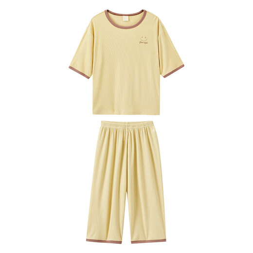 
Zuoxi children's pajamas boys summer clothing 2025 new summer boys home clothing set air conditioning suit light yellow 160