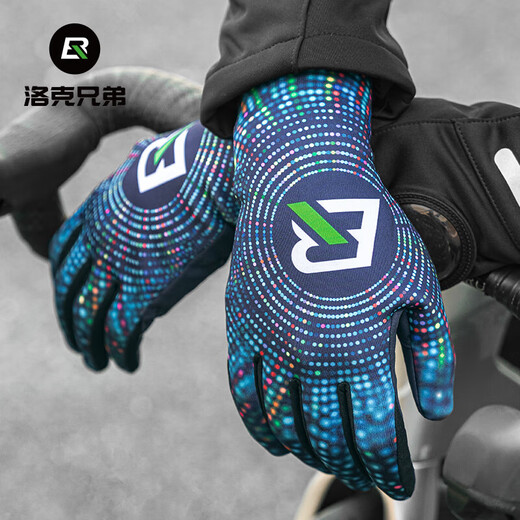 ROCKBROS Cycling Gloves Warm Fleece Long Finger Mountain Road Cycling Gloves Full Finger Men and Women Autumn and Winter Dark Blue XL