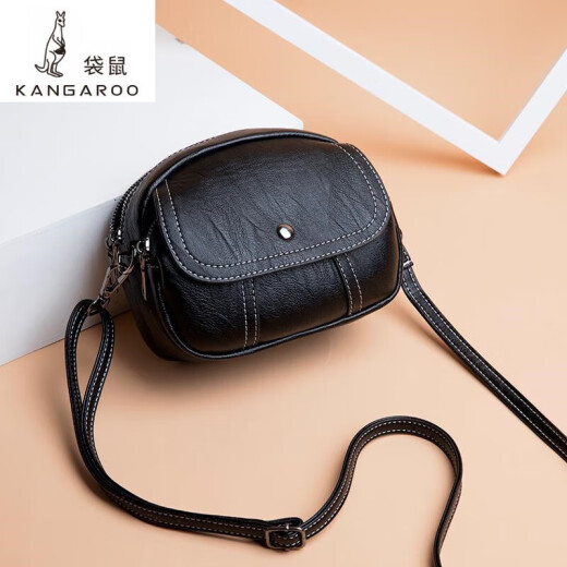 袋鼠（KANGAROO）小包包女2024新款潮秋季上新简约单肩斜挎包时尚百搭多层软皮女包 黑色