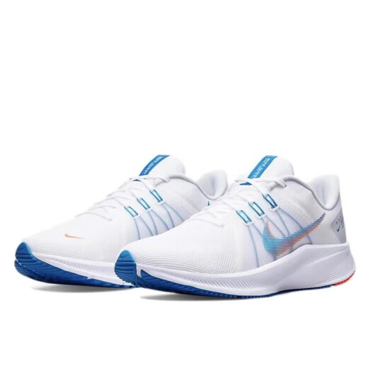 耐克（NIKE）男鞋夏季Quest 4飞线网面跑步鞋减震透气轻便休闲鞋运动鞋子 DA1105-101白色蓝红 45
