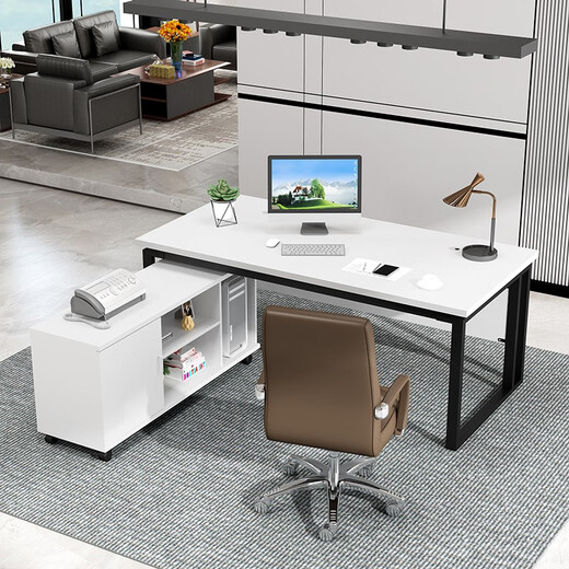 Yishangge Office Manager Desk Boss Desk Single Manager Computer Desk and Chair Combination Office Executive Desk Desk Office Furniture Black Legs + Oak Color After-Sales Guarantee 140*60 Single Table + Side Cabinet
