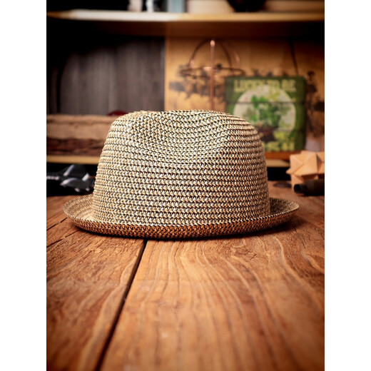 KT Retro Top Hat Men d'âge moyen Paille tissée Sunable Sun Protection Casual Short Brim Paille bouclée British Jazz Hat Girl Trend Khaki L (58-60 cm)