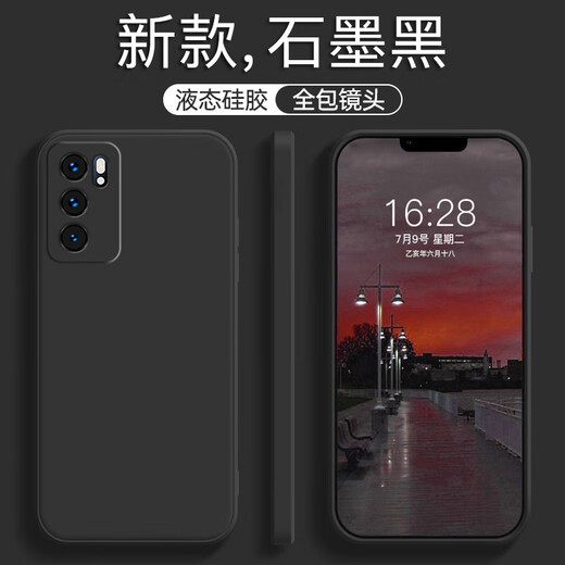 
OPPO Reno6 mobile phone case PEQM00 new model 0pp0 full-inclusive anti-fall style men and women simple liquid silicone [classic black + tempered film] OPPO Reno6