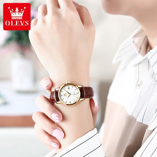 OLEVS (OLEVS) Swiss certificados Diez relojes Top Diez para Women Temperamento mecánico completamente automático Temperamento simple Reloj de mujeres Luz de lujo Luxury Small Belt 6629 Versión mejorada de cuero marrón Gran grabado para mujeres