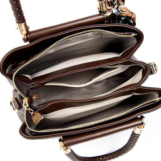 Kangaroo Kara brand genuine leather bag for women 2025 new style stylish handbag for mother on Mother's Day, fashionable middle-aged crossbody bag, brown (gift box + hand bag, card bag and silk scarf)