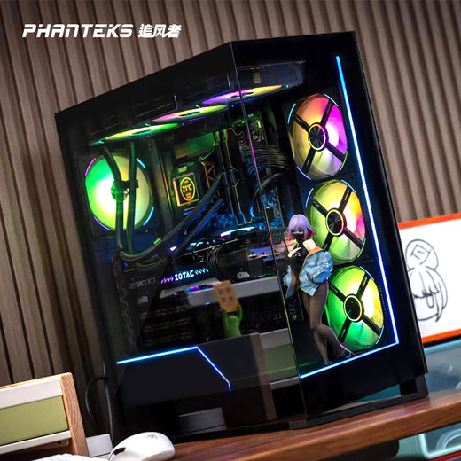 PHANTEKS Storm Chaser NV5S schwarzes, säulenfreies Zimmer-ATX-Desktop-Computergehäuse mit Meerblick (360 Wasserkühlungspositionen/ARGB-Doppellichtleisten/treiberlose Lichtsteuerung/Typ-C/5090-Grafikkarte)