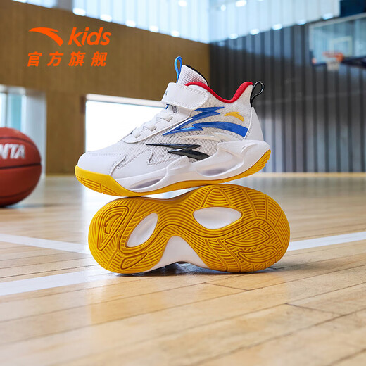 Cañas de baloncesto de anta para niños para zapatos deportivos para niños para niños 2025 Summer Nuevo transpirable sin deslizamiento de zapatillas de túnel de viento resistente al desgaste [Túnel de viento] Anta White/Medium Blue/Black-1 30