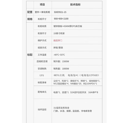 Aegis Guardian SDWS outdoor integrated cabinet ETC high-speed tower base station 5G air-conditioning cooling capacity outdoor rain-proof, dust-proof and anti-corrosion network industrial control intelligent communication cabinet 900*900*2100 (air conditioner + dynamic ring)