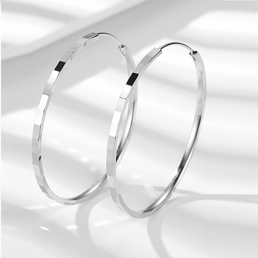 Jiuchangshi Flash 999 pure silver earrings for women, pure silver large earrings, glossy silver earrings, birthday gift for girlfriend, 999 pure silver pair, 50mm