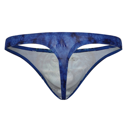 Net will men's underwear ice silk thong sexy print breathable low waist three-dimensional space t-pants thong for men yellow leopard 1 pair M