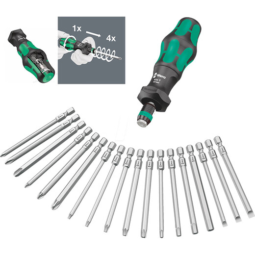 维拉  WERA 4倍涡轮变速增速快拧螺丝批TURBO 1/4批头手柄 19件公制 826T变速螺丝刀手柄