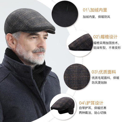 Red Dragonfly Old Man Hat Men's Autumn and Winter Middle-aged and Elderly Plus Velvet Advance Hat Grandpa Elderly Hat Ear Protection Warm Peaked Cap Brown Color-Fashionable Warm Ear Protection M M Size (Head Circumference About 58CM)