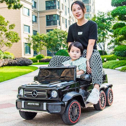 Ant Road Big G Children's Electric Car Vierräder mit vier Rädern Doppelpersonen-Fernbedienung Spielzeugauto, Erwachsene und Kinderspielzeugauto fahren, oberhalb schwarz: Sechsradantrieb + großer Batterie + Weichrad + Ledersitz