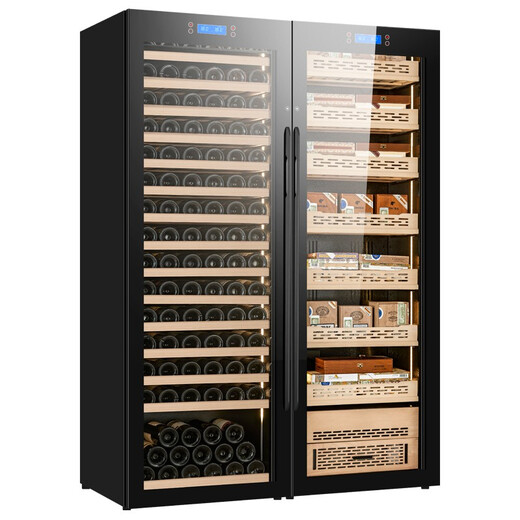Qiaoke red wine cigar cabinet constant temperature and humidity double door double temperature white wine refrigeration and humidification box combination cabinet large capacity commercial tea cabinet Wine and Cigar Combination Cabinet A red wine full + beech wood cigar refrigerator 1.8 meters high