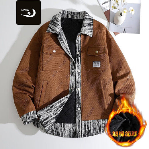
Langgu LAWKUL autumn and winter jacket men's cotton jacket casual fashion cotton jacket trendy niche cotton jacket men's thickened warm top gown off white XL