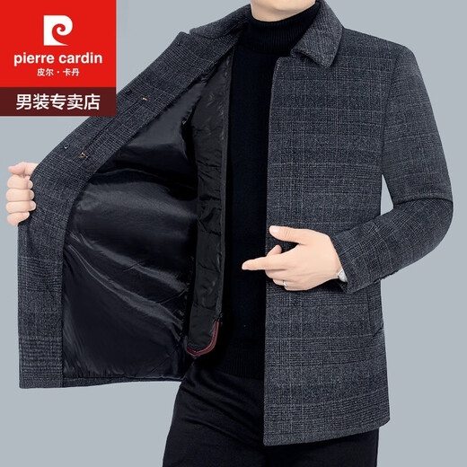 
Pierre cardin winter thickened wool woolen coat men's lapel plaid mid-length top liner removable and casual gray 170/M (suitable for weight-120Jin [Jin equals 0.5 kg])