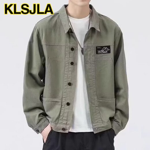 Klsjla Jacke Herren Frühlings- und Herbst-Hemd-Hemd-Revers-Herbst-Kleidung Herren-Arbeit Jacke Frühherbst-Jacke Top AI [Upgrade-Version] K12806 Khaki XS M [Empfohlen 90-120jin [Jin gleich 0,5 kg]]]