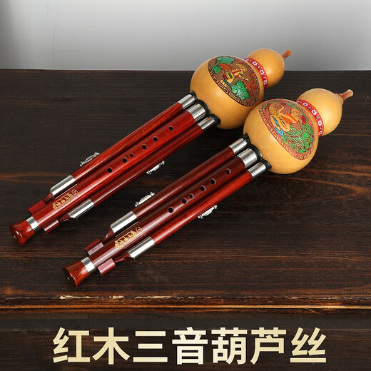 Zhengyintang Hulusi Yunnan Musikinstrumente für Erwachsene professionell spielen Doppelton-Mahagoni-Erleichterung Drei-Ton-Model für Kinder Anfänger Professionelle Mahagoni-Tube B-Flat
