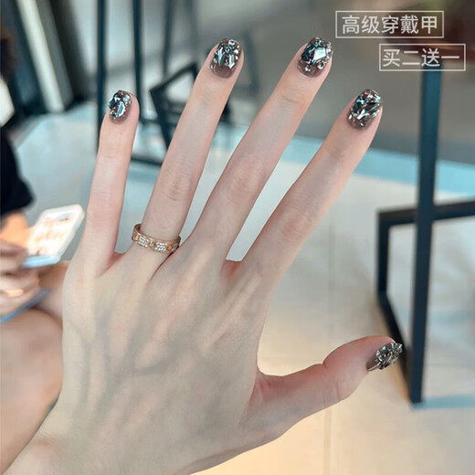 MAGIC CASA wearable manicure finished nail patch summer 2023 new style short style medium length ice transparent French style MJ-179 French pearl camellia