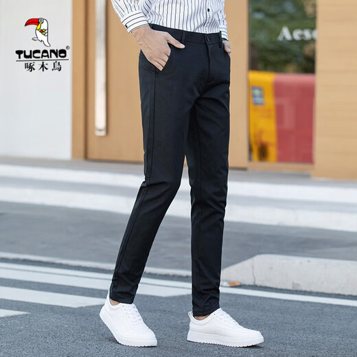 啄木鸟 西裤男春秋季新款商务休闲男士西裤免烫修身弹力正装中青年长裤 9889黑色+9889黑色 36
