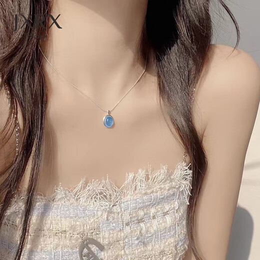 Fat Donglai quality aquamarine necklace JXRXs925 silver women's model 2024 new clavicle chain light luxury niche fashion silver aquamarine necklace