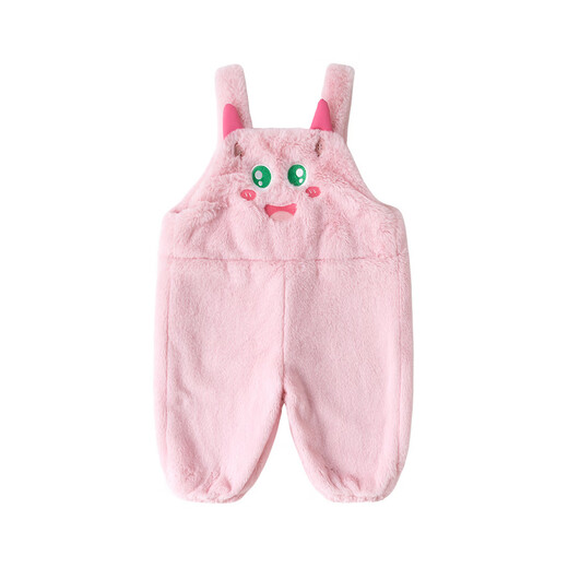 Dudu baby pants winter children's overalls plus velvet girls warm trousers thickened boys cartoon children's casual pants pink 90