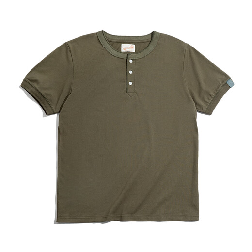 Madden workwear Henley short-sleeved men's summer and autumn heavyweight pure cotton breathable half-sleeved bottoming shirt American retro men's T-shirt Army Green S