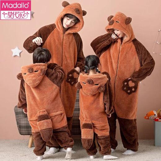 
Modal thickened parent-child one-piece pajamas for family three-person coral velvet autumn and winter children's flannel anti-kick quilt sleeping bag velvet - one-piece zipper - YPF3893 pocket wood M size [high 160C weight 95 Jin [Jin equals 0.5 kg]]