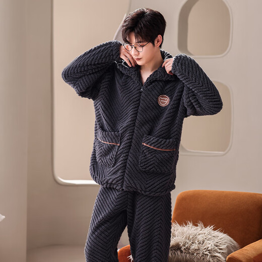Pajama pour hommes orange doux en automne et hiver, épaissis et chaud en velours chaud pyjamas Les vêtements de maison pour le vent pour hommes peuvent être portés à l'extérieur de BC6628 HOMMES MEN LIGE L / HEAUL 168-173 Poids 120-145