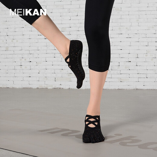 MEIKAN beautiful yoga socks five-toe socks cotton straps non-slip socks floor socks Pilates indoor fitness tabi socks black women 35-38