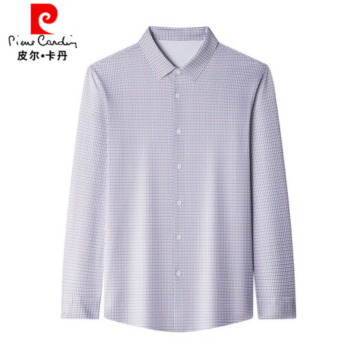 皮尔卡丹（pierre cardin）重磅桑蚕丝男士长袖衬衫中年休闲高端商务免烫格子衬衣男 9901红格衬衫 M 建议95-120斤