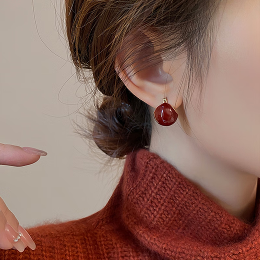 Idel 2025 New Year Style Red Bean Geometric Earrings for Women Korean Style Versatile Earrings Earrings Birthday Gifts for Best Friends Red Bean Earrings E0085