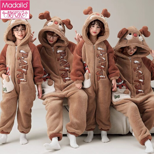 
Modal thickened parent-child one-piece pajamas for family three-person coral velvet autumn and winter children's flannel anti-kick quilt sleeping bag velvet - one-piece zipper - YPF3893 pocket wood M size [high 160C weight 95 Jin [Jin equals 0.5 kg]]