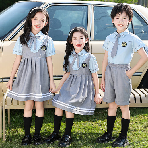 Shuttlecock Feifei Kindergarten Summer British Style Short Sleeve Set Graduation Performance Clothes Summer Clothes Primary School Uniform Class Clothes Customized Boys Blue-9909X Summer Set 150 size recommended height about 150 cm