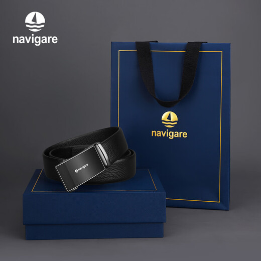 Navigare Italiener kleines Segelboot Herrengürtel Geschenkbox Gürtel High-End-Gürtel leichter Luxus-Geburtstagsgeschenk Schwarz (Theke Geschenkbox) N4A826Z-101103a 115 cm [Vorgeschlagenes Gewicht 130-165jin [Jin gleich 0,5 kg]]