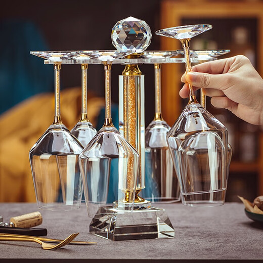 Depinte high-end red wine glass set for home use 6 creative diamond crystal glasses wine glasses decanter glass goblets gold diamond cup holder + 450X6X gold gyro decanter