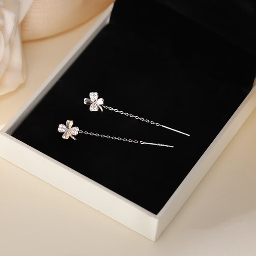 MIMORE S925 silver four-leaf clover tassel ear wire women's trendy high-end temperament earrings sweet and versatile small fresh earrings