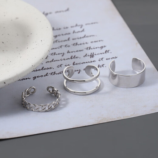 Decorative Show Ring Ring Men's Trendy Light Luxury Niche Design Titanium Steel Suit Couple Girls Fashion Personalized Open Index Finger Ring Three-piece Set Titanium Steel