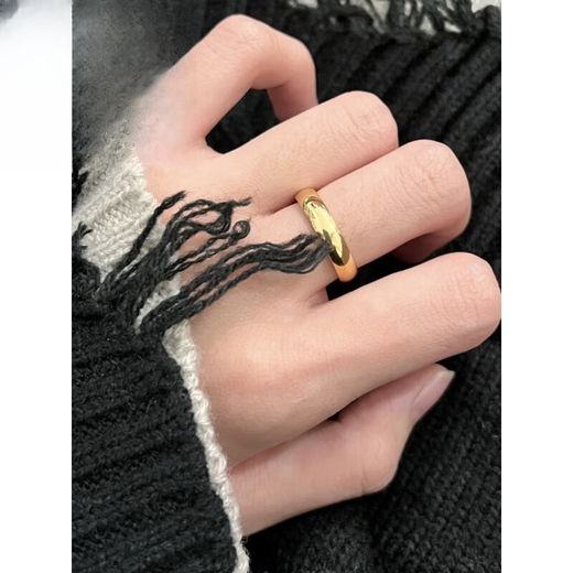 Menbin 24ki gold ring couple loach back glossy ring live mouth ring 999 gold men and women 3D hard gold glossy ring 2.98g