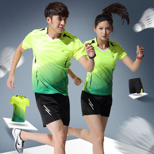 SaintsYno's new badminton suit women's sports quick-drying breathable short-sleeved shorts men's competition suit table tennis jersey customization 3880 women's blue top + K3 black pants 2XL