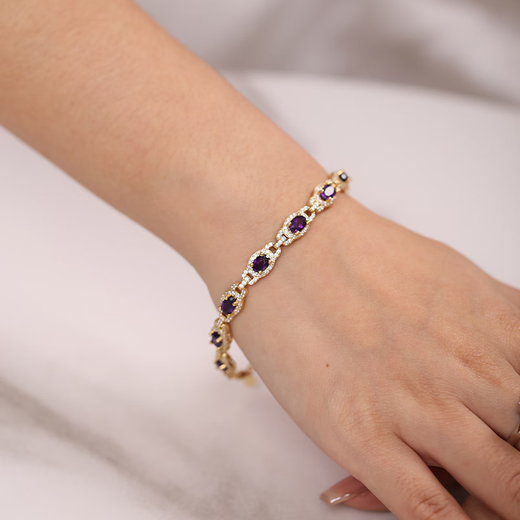 GEM STONE KING bracelet for women 925 silver 8.55 carats set with colored gemstones simple and fashionable amethyst as a birthday gift for girls