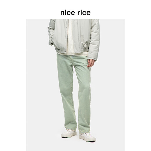 nice rice好饭 水洗做旧10.5盎司复古黄绿色小直筒牛仔裤NFD13077 黄绿色10.5盎司 L