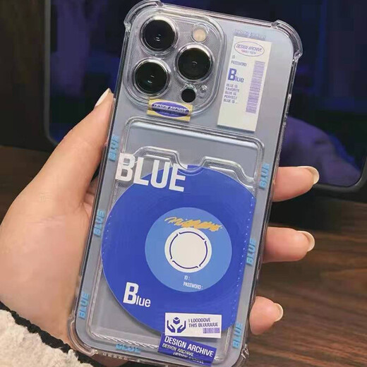 
Yunning Suitable for Apple 15 mobile phone case iPhone 15 protective case transparent card bag full package anti-fall soft silicone simple couple model iPhone 15 Pro [Blue card bag]